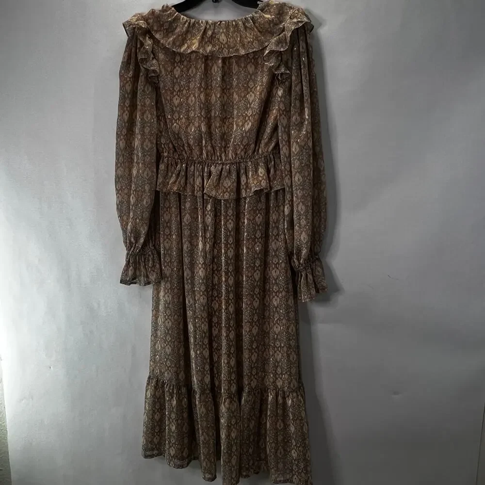 Moon River Cottegecore Ruffle Sleeve Maxi Dress Cinched Waist Neutral Size M - Picture 5 of 8